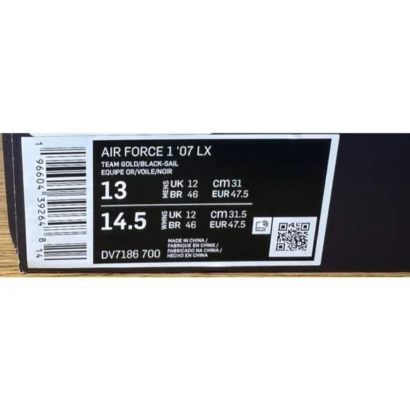 Nike Air Force 1 '07 LX Shoes Team Gold Black Sail Men's Size 13 - Picture 7 of 7